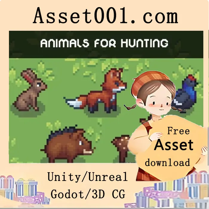 免费顶级俯视狩猎动物像素精灵包|Top-Down Hunt Animals Pixel Sprite Pack