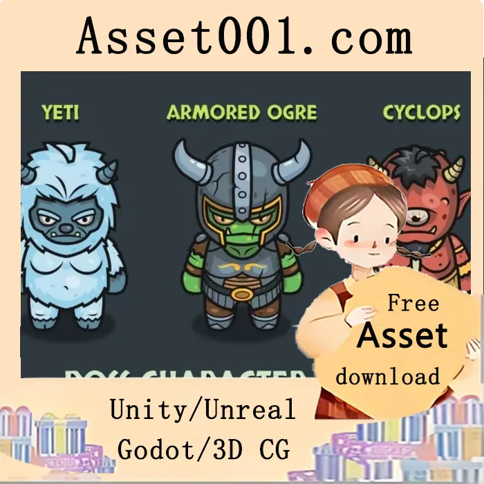 Top-Down奇幻Boss角色包2： yeti、巨魔、独眼巨人|Top-Down Fantasy Boss Characters Pack 2 – Yeti, Ogre, Cyclops
