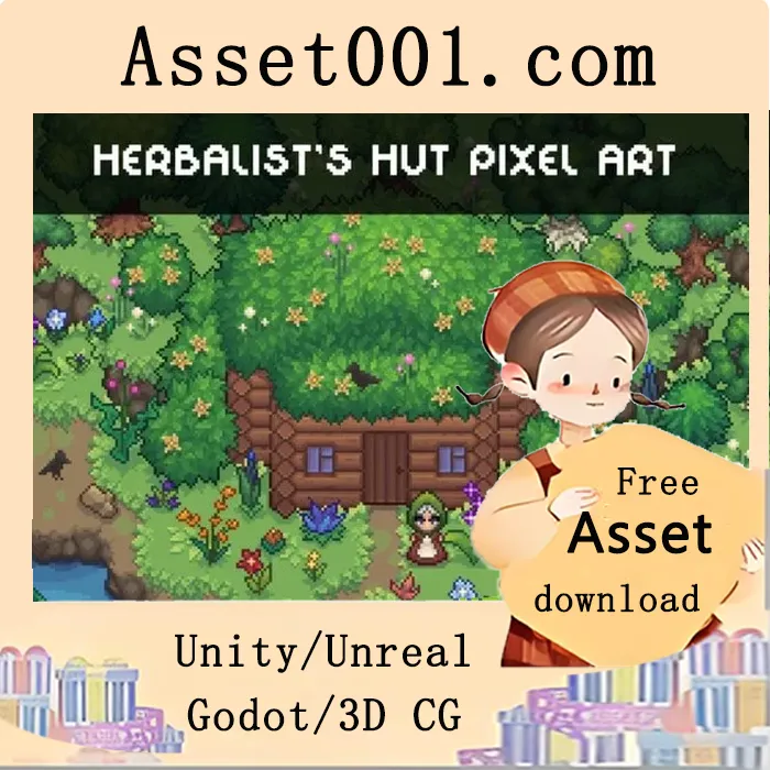 像素艺术草药师小屋俯视资产包介绍|Pixel Art Herbalist’s Hut Top-Down Asset Pack
