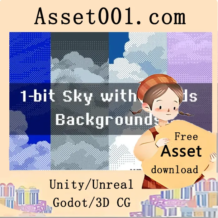 像素1位天空与云层背景包：为2D游戏增添沉浸式氛围|Pixel 1-Bit Sky with Clouds Backgrounds