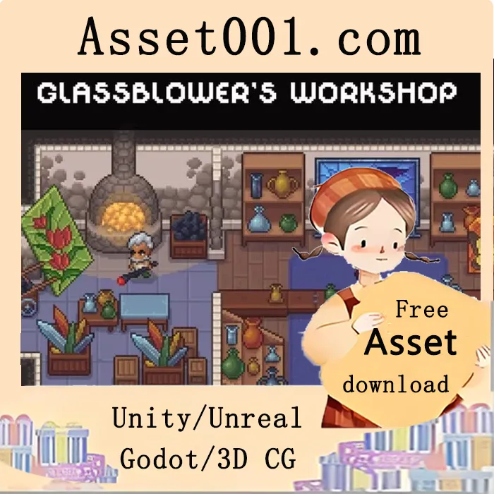 像素艺术玻璃吹制工坊套装：打造沉浸式手工艺场景|Glassblower’s Workshop Top-Down Pixel Art Asset