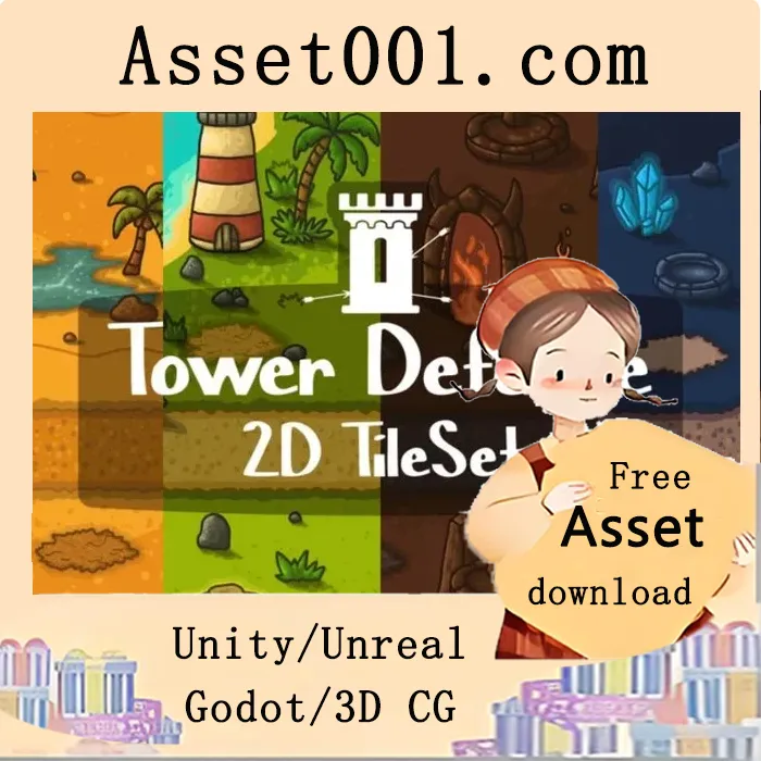 2D塔防游戏地形资源包：包含火山区、地下洞穴、热带海岸和古代沙漠废墟等多种场景|2D Tower Defense Tile Set for Strategy Games
