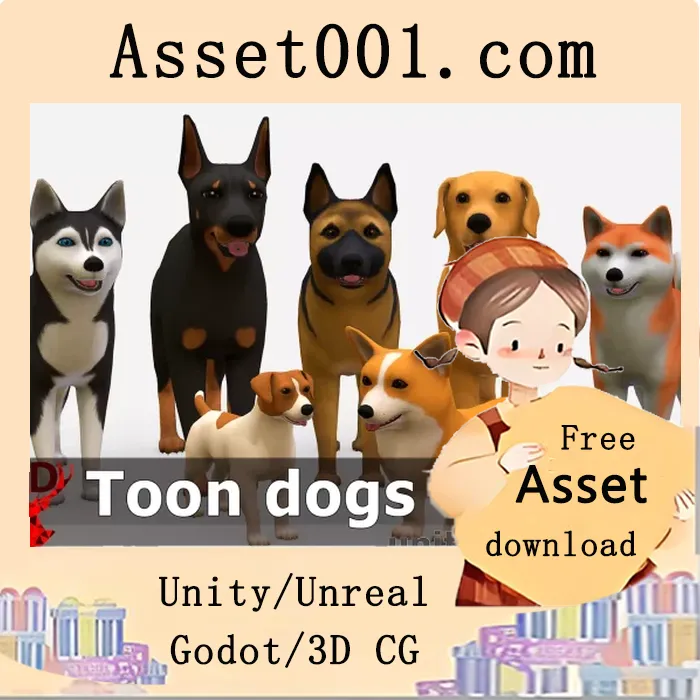 卡通狗狗资源包：7种犬种65种动画，适用于PC与移动端|Toon dogs pack v1.0