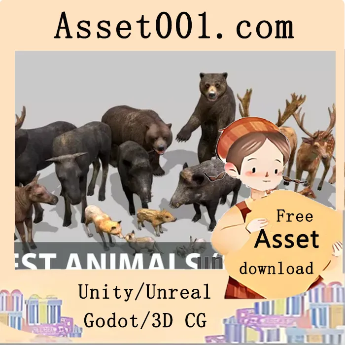 Unity动物资源包：21种温带森林生物模型与动画完整收录|Forest animals v1.0