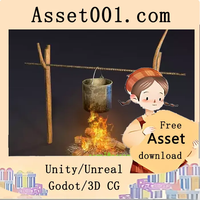 Unity资源包：带真实PBR材质的篝火模型（支持燃烧与熄灭状态切换）|Campfire and cooking place v1.0