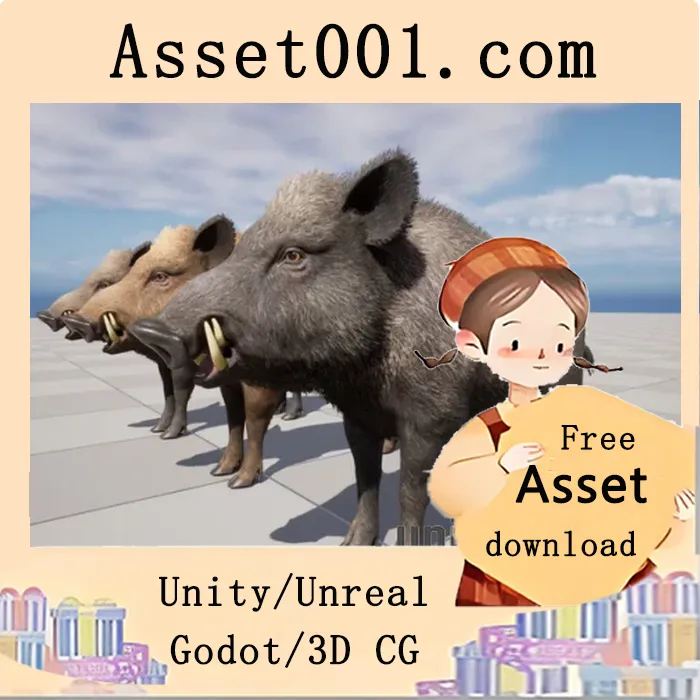 高精度雄性野猪模型：包含70+动画与3种颜色方案|Wild Boar - Male v5.1+