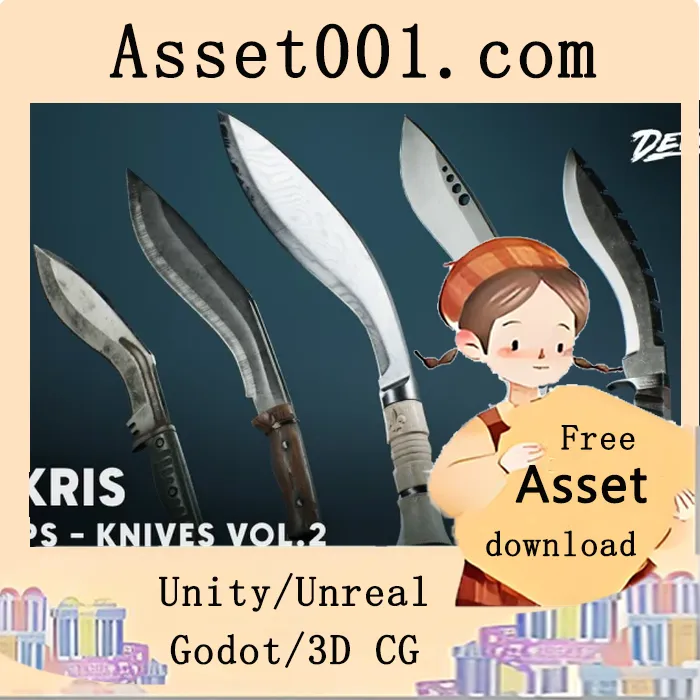 Unreal Engine 5 高质量战术刀具资源包：包含5个模型、4K纹理与Lumen支持|Knives VOL.2 - Kukris (4K Textured FPS Tactical Knives)