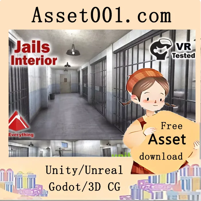 旧监狱内部场景：包含42个常见物品模型及囚犯个人物品，支持VR测试，适用于游戏开发|Jails Interior v1.2