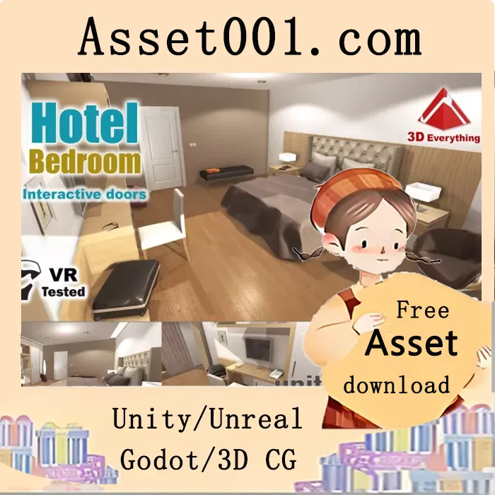 低多边形酒店房间场景模型更新支持VR测试|Hotel room v1.3