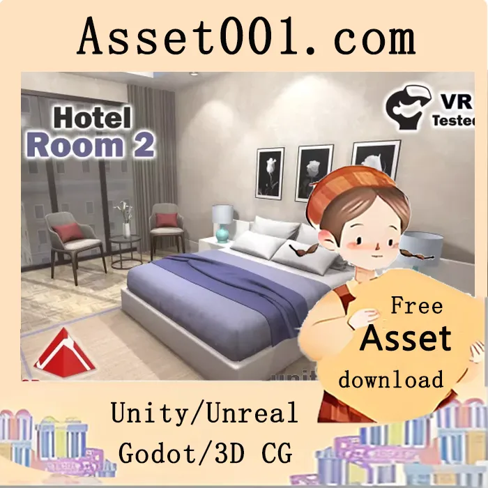 低多边形现代酒店房间场景模型集（含VR测试）|Hotel Room 2 v1.2