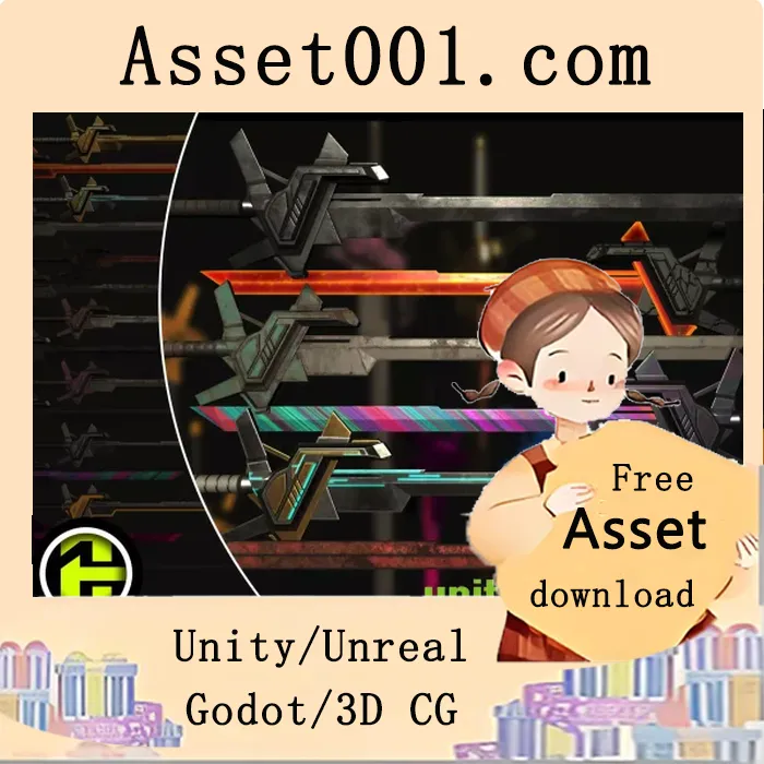 低多边形赛博朋克剑武器模型（支持VR）含17种PBR材质变体|LowPoly Cyberpunk Sword v1.0