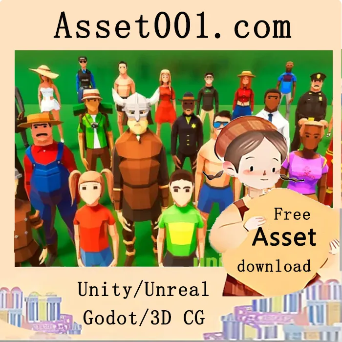 70个低多边形人物模型与81个独特配件包，涵盖现代职业的完整角色集合|LowPoly Characters Pack v1.0