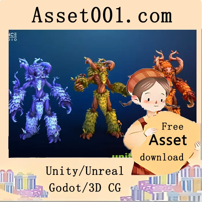 支持四季主题的风格化RPG角色模型，含4种肤色材质及完整动画序列|Stylized Fantasy Treant v1.0