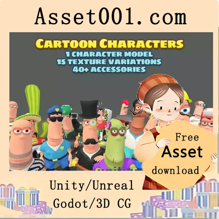 卡通角色模型包：1个 rigged 模型 + 15 种纹理 + 40+ 配件 + 可动画眼睛和嘴巴|Cartoon Characters v1.2