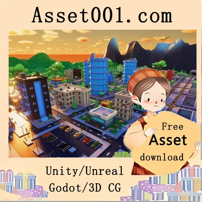 低多边形城市资产包：171个建筑与装饰模型，打造模拟经营类游戏|Low Poly City. Asheville v1.0