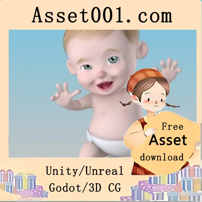 免费下载：适用于游戏开发及VR/AR应用的卡通婴儿3D模型（带专业骨骼配置）|Rigged Cartoon Baby 01