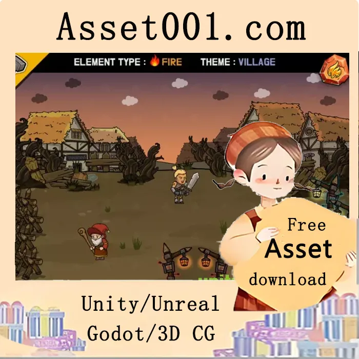 火元素主题奇幻风格2D背景村场景资源|[Fire] Fantasy 2D Background : Village v1.0