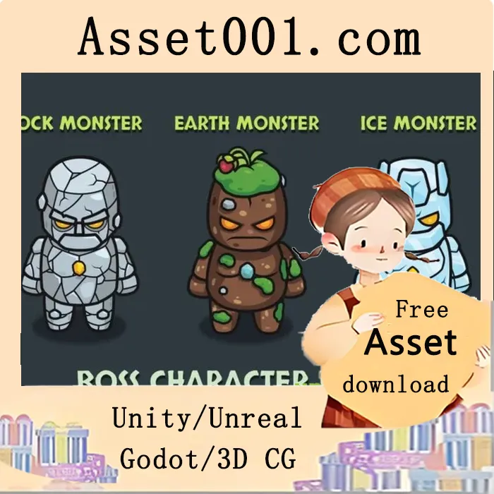 顶级俯视视角Boss角色包3：岩石、大地、冰霜怪物|Top-Down Boss Characters Pack 3 – Rock, Earth, Ice Monsters
