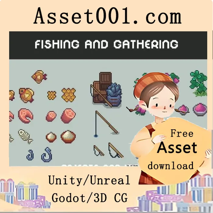 像素艺术RPG图标集：钓鱼与采集主题视觉资源|Fishing and Gathering Pixel Art RPG Icons