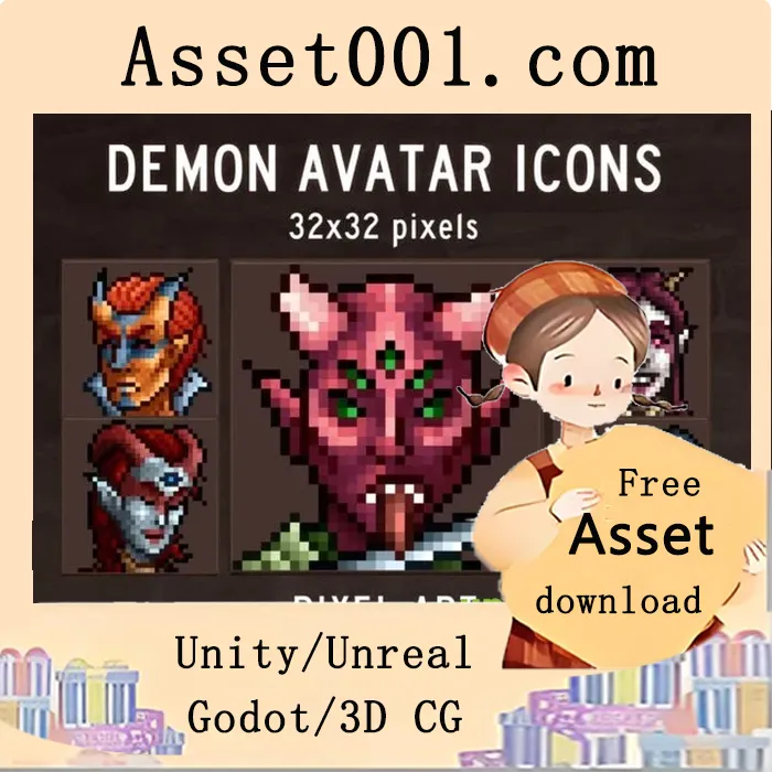 恶魔主题32×32像素艺术图标集（48个角色）|Demon Avatar 32x32 Icons Pixel Art