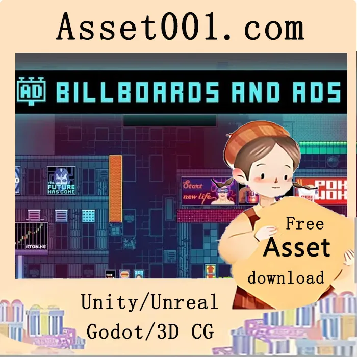 像素广告牌艺术包：适用于独立游戏和2D像素风格科幻/赛博游戏的6款可编辑广告素材|Billboards and Advertising Pixel Art