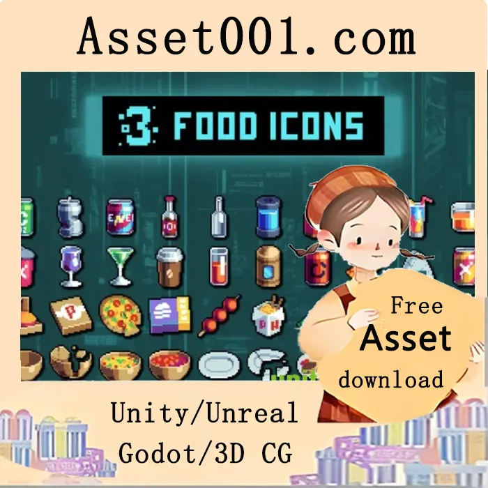 赛博朋克风格32×32像素街食图标集|Street Food for Cyberpunk Pixel Art 32×32 Icons