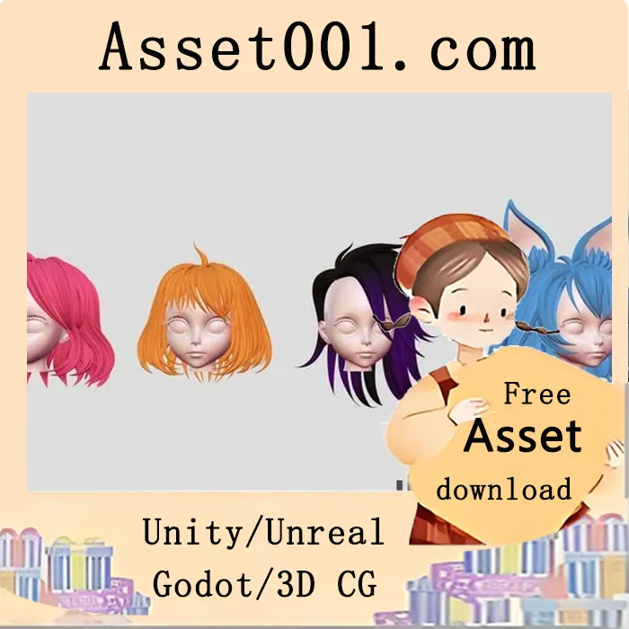 四款女性3D发型模型，支持BLEND与GLTF格式|4 Female 3D Hairs