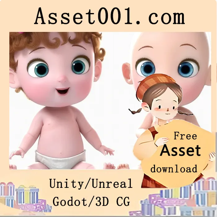 卡通双胞胎婴儿模型 rigged 资源介绍|Cartoon Twin Baby Rigged