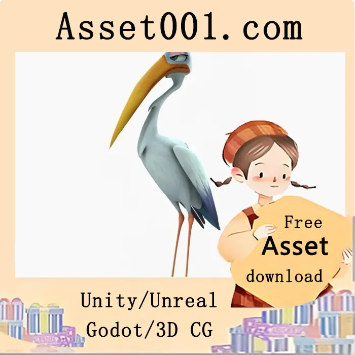 卡通鹤3D模型：可爱 whimsical 的动画角色设计|Cartoon Stork