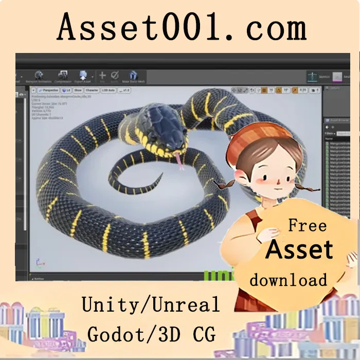 支持PBR工作的高精度红树林蛇3D模型资源包（含3个版本、27种动画及4K贴图）|Animated Mangrove Snake v4.27+