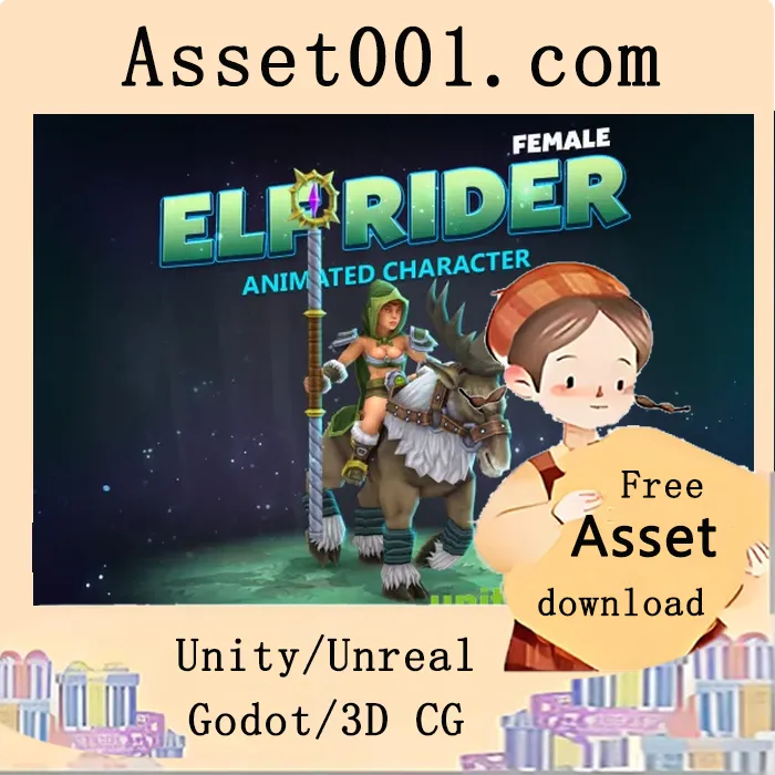 精灵骑手女性动画角色：包含空闲、站立、攻击、奔跑、步行、胜利等动画及512x512纹理、4074多边形详情|Elf rider female animated character v1.0
