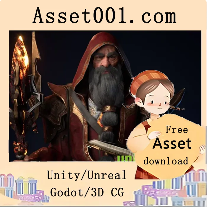 魔法角色RPG用面部绑定模型，支持部件分离与颜色纹理混合，含基础动画及面部表情，可与人形骨架绑定重定向|Modular Wizard v4.27+