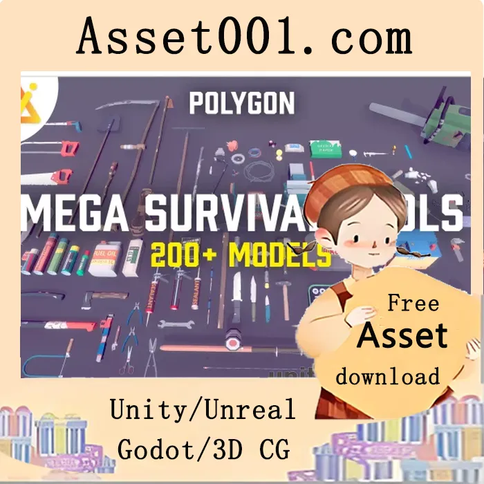 POLY - 大型生存游戏资源包：200+低多边形模型，适用于建造与 crafting 类游戏|POLY - Mega Survival Tools v1.0