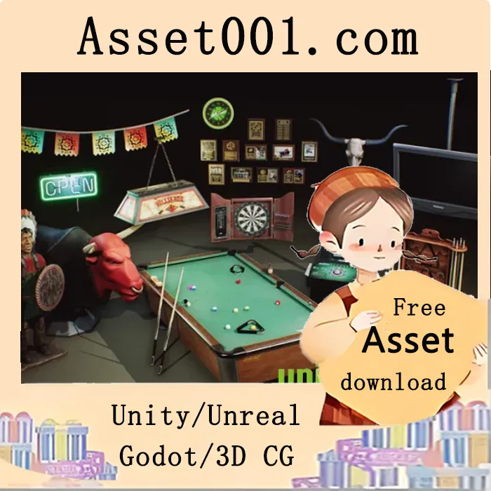 餐厅与酒吧场景道具包：包含机械牛和池桌的完整AAA级资产套装|Restaurant and Dive Bar VOL. 1 v4.17-4.27+