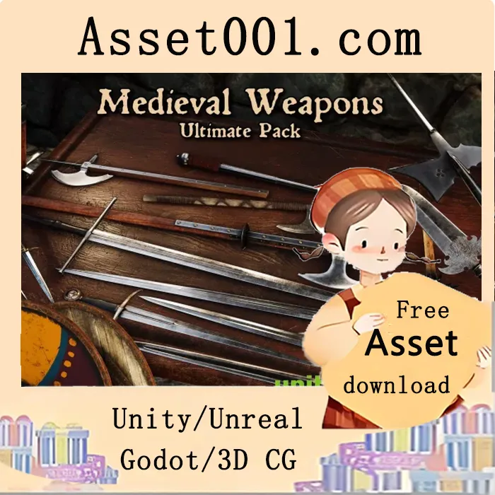 Unity商城推荐：33款AAA品质中世纪武器模型包，含4K PBR贴图与自定义盾牌材质|FPS Medieval Weapons - Ultimate Pack v1.2