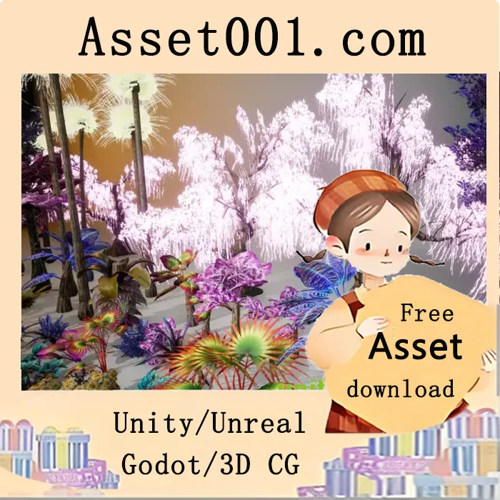 异星与幻想植物资产包：包含25种可直接使用的植物、花卉和树木（共76个模型，含所有LOD层级）及高达1024px的贴图（法线、高光、遮罩等）|Alien and Fantasy Vegetation v2.1