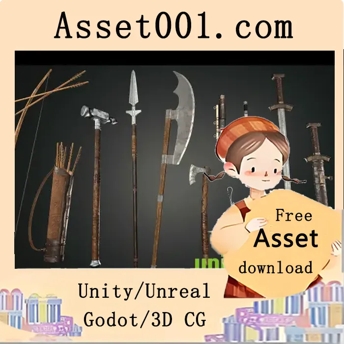 18件中世纪/维京武器与盾牌套装，游戏级优化，每块盾牌拥有最多3种材质变体，注重细节呈现|Medieval / Viking Weapons and Shields Set (18 Pieces) v2021.3.6f1