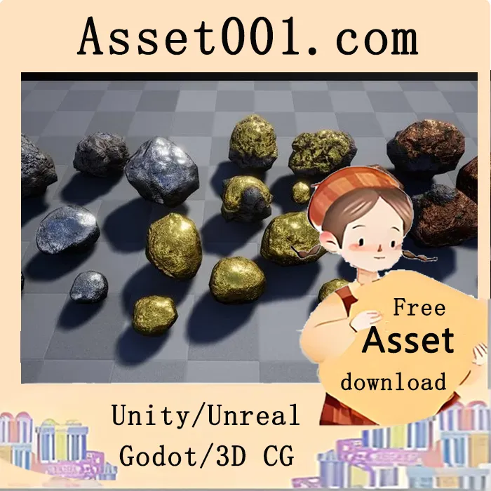 幻想游戏用矿产资源包：包含宝石、矿物、水晶等可自定义颜色的资源|Mining pack