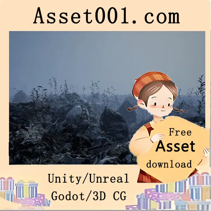 废弃土地场景：垃圾堆、废料、砖块、植物与雪粒子特效|Landfill