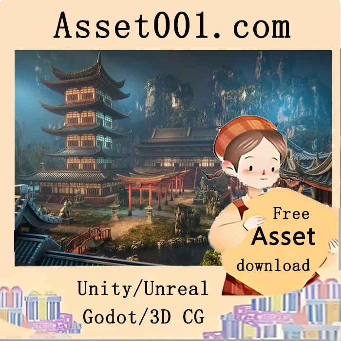 亚洲建筑细节资源包：包含墙体、柱子、屋顶及装饰的高精度模型与三角面数说明|Asian architecture