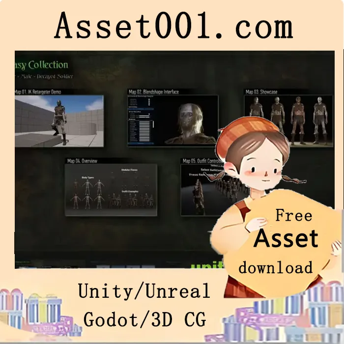 UE5兼容的模组化亡灵僵尸德拉格角色包：含动态服装与高质量物理效果|Decayed Soldier - Draugr Undead Zombie Monster Set v5.3+