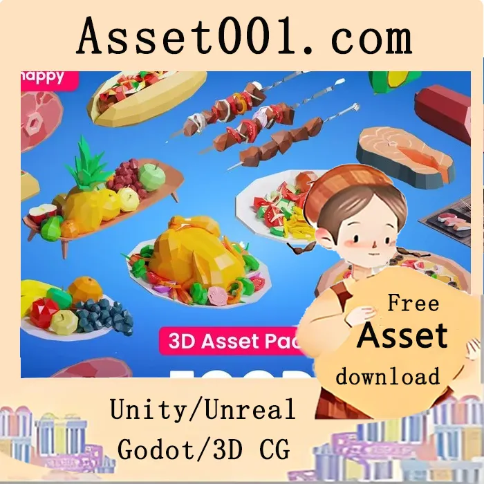 低多边形食品3D模型包：348个美食资产，助力游戏与创意项目开发|Food Pack Low Poly Meat Seafood v1.0
