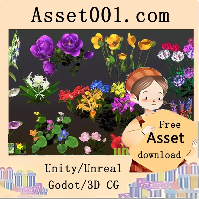 Unity引擎优化的高品质花卉3D模型集合（含55+种颜色，支持移动端场景）|Cartoon Colections Flower Path 2 v1.1