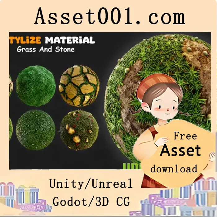 6款高质量PBR材质包：支持草木与石质场景，含30张4K纹理|6 Stylize Material Grass And Stone v5.3-5.4+
