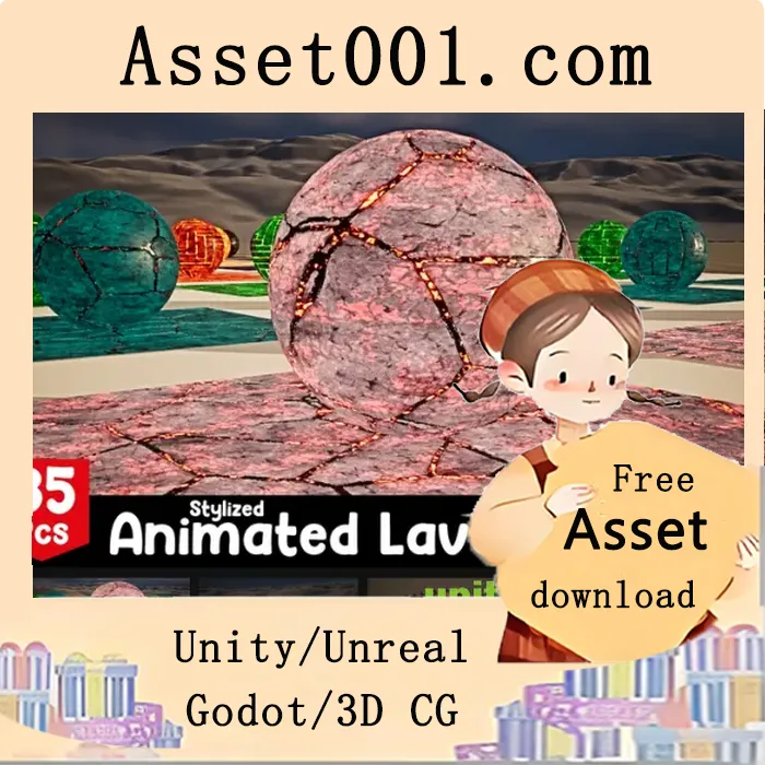 风格化动画熔岩材质包：85个4K高清可重复使用材质，适用于游戏与电影环境及角色设计|Stylized Animated Lava Material Pack 85 Pcs v5.3+
