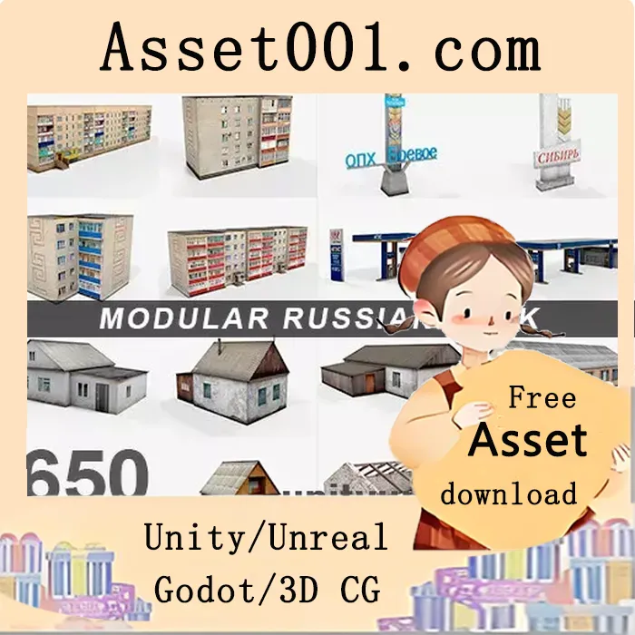 模块化俄罗斯风格城市资源包：650个低多边形模型构建后末日场景|Modular Russian Pack v1.0