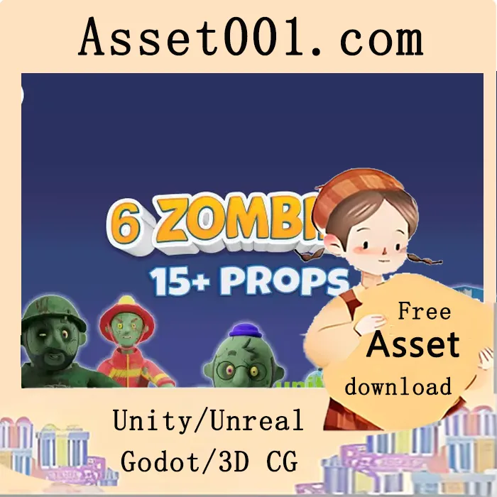 卡通风格僵尸角色与道具包：打造末日惊悚体验|6 Toon Zombies with Props v1.0