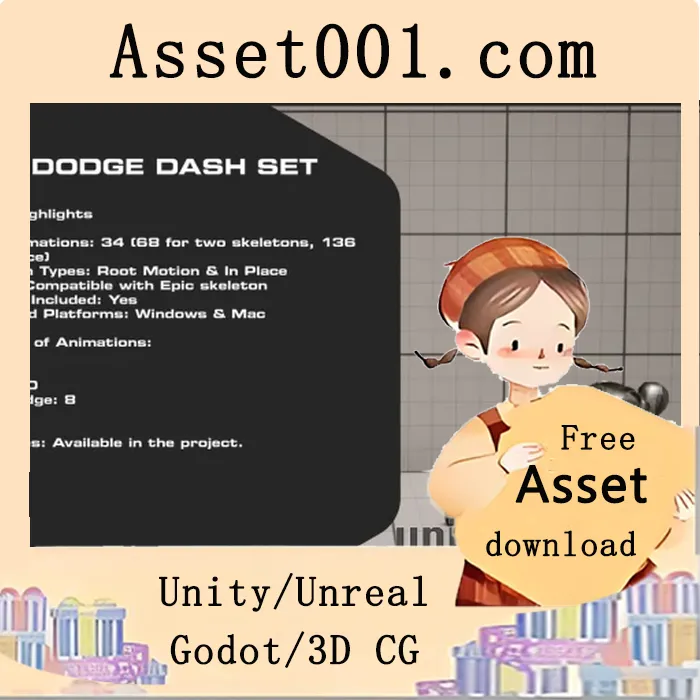 Roll Dodge Dash Set：支持根运动与原地播放的8方向敏捷动画包|Roll Dodge Dash Set v5.0+