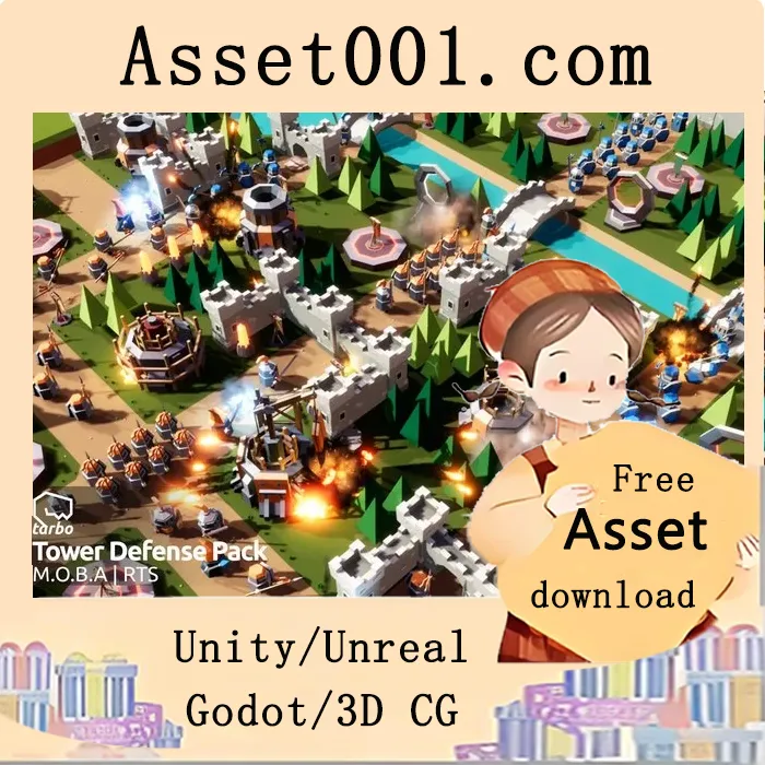 Unity资产包：低多边形奇幻人类 faction 3D艺术集（含对抗 Orcs 的完整方案）|Tower Defense Pack - Low Poly 3D Art v1.4
