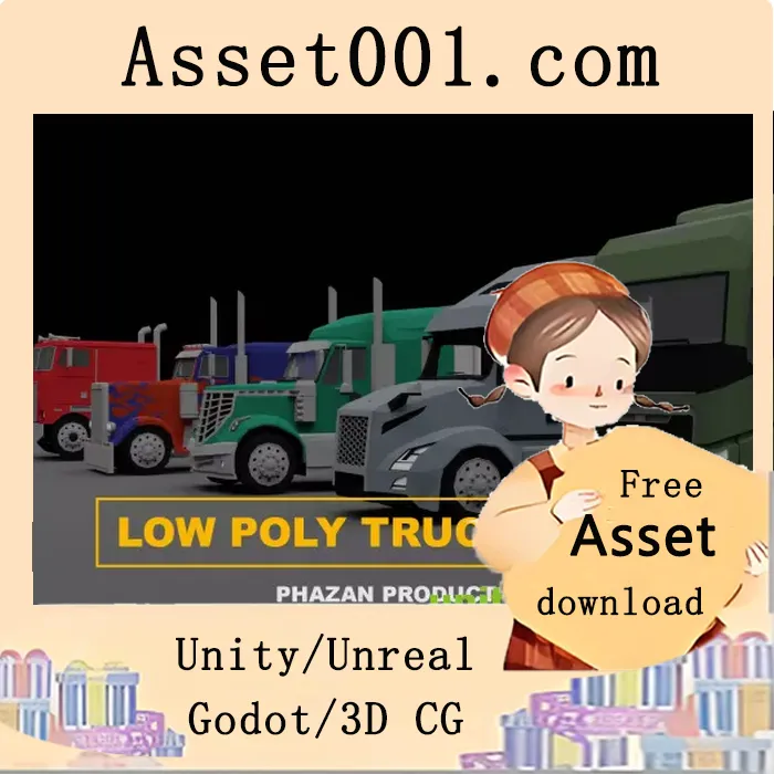 低多边形卡车包：适用于低多边形游戏的5辆卡车与5辆拖车资产|Low Poly Truck Pack v1.0